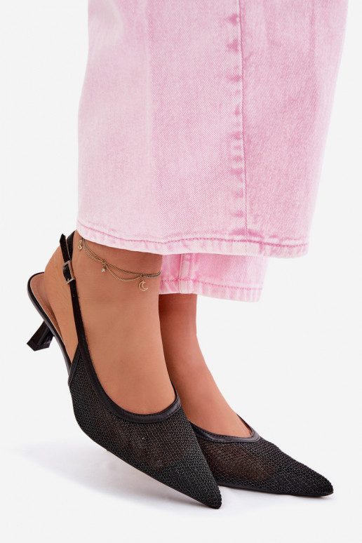 Tīkls sandales Ieslēgts Smukłym Obcasie melnas krāsas Calora