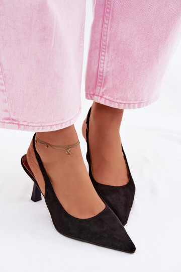 Sieviešu basenes ar papēdiImitacji zamšādasu melnas krāsas Saria