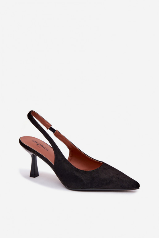 Sieviešu basenes ar papēdiImitacji zamšādasu melnas krāsas Saria