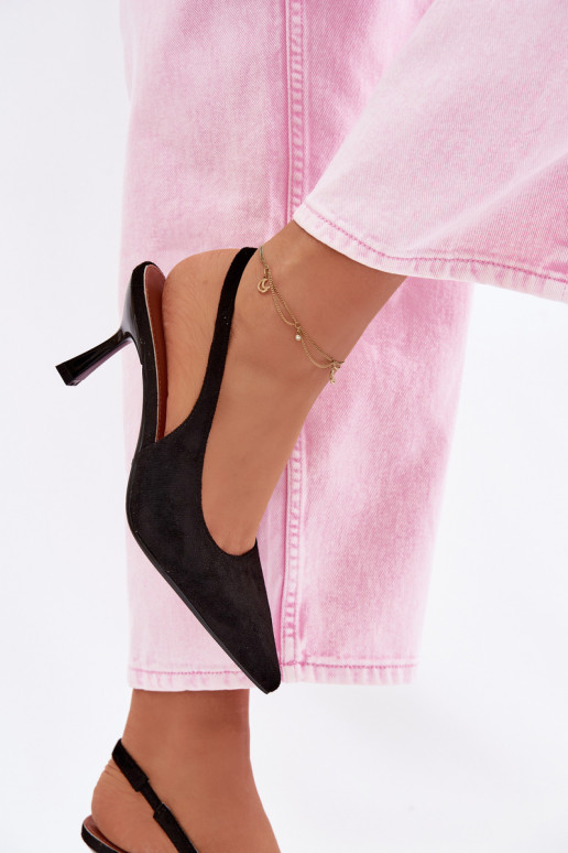 Sieviešu basenes ar papēdiImitacji zamšādasu melnas krāsas Saria