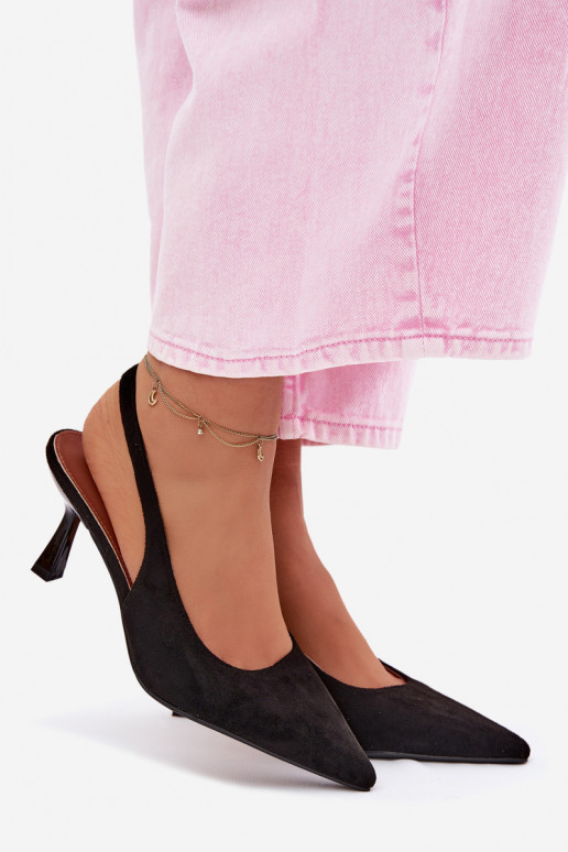 Sieviešu basenes ar papēdiImitacji zamšādasu melnas krāsas Saria