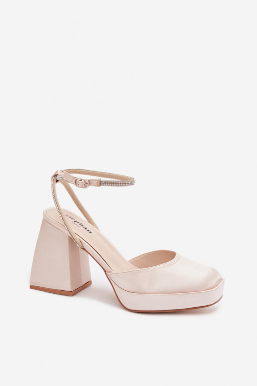 Sieviešu basenes Uz masīviem papēžiem Typu Słupek Pasek ar mirdzošiem spīdumiņiem Zelta krāsas Seraphina