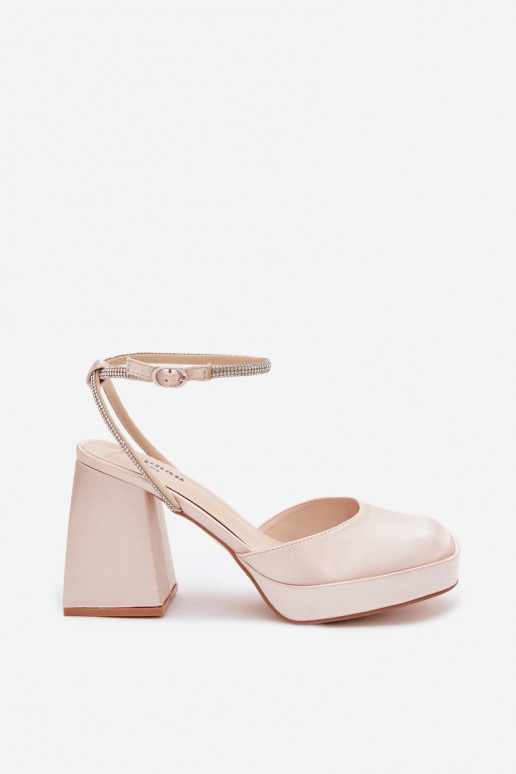 Sieviešu basenes Uz masīviem papēžiem Typu Słupek Pasek ar mirdzošiem spīdumiņiem Zelta krāsas Seraphina