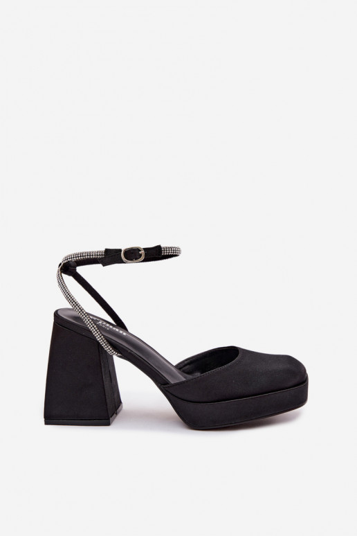 Sieviešu basenes Uz masīviem papēžiem Typu Słupek Pasek ar mirdzošiem spīdumiņiem melnas krāsas Seraphina