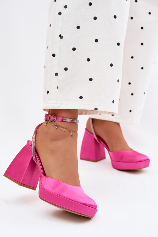 Sieviešu basenes Uz masīviem papēžiem Typu Słupek Pasek ar mirdzošiem spīdumiņiem rozā krāsas Seraphina