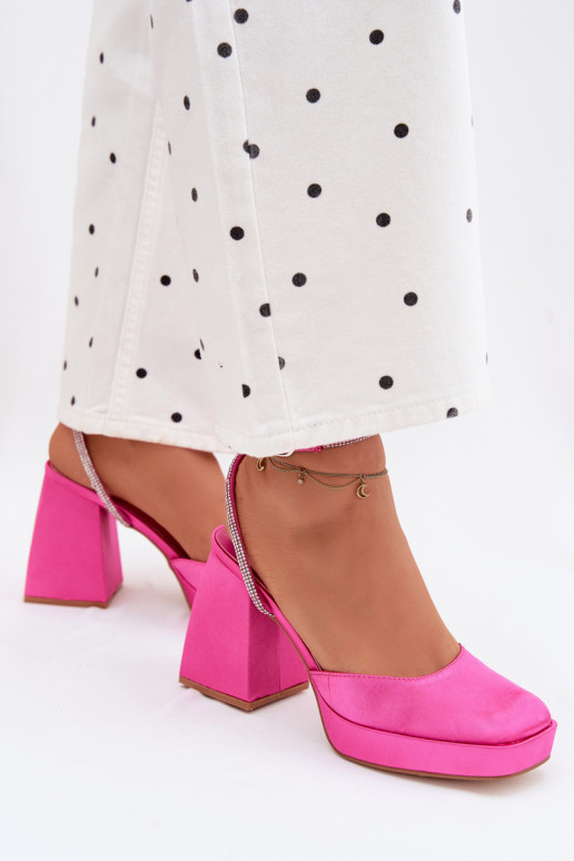 Sieviešu basenes Uz masīviem papēžiem Typu Słupek Pasek ar mirdzošiem spīdumiņiem rozā krāsas Seraphina