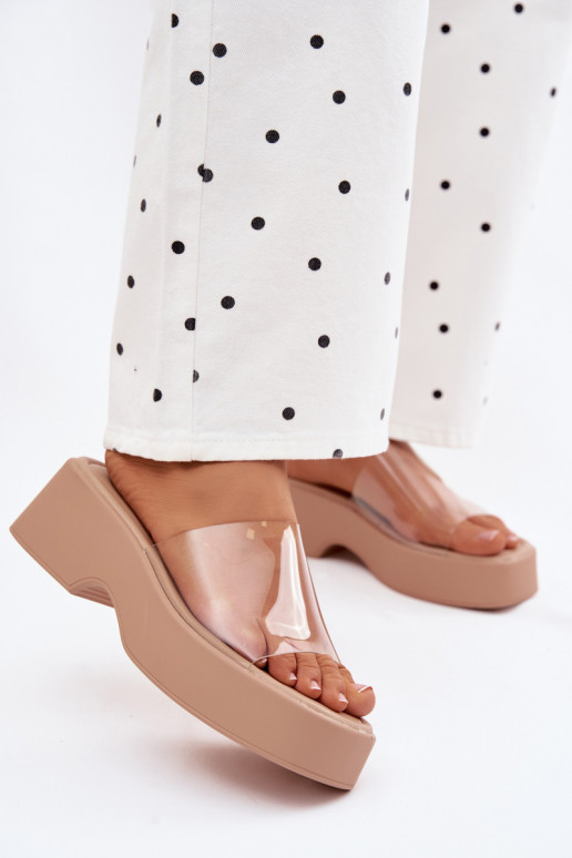 sieviešu čības ar platformuTransparentnym Svītrasem smilšu krāsas Selestia