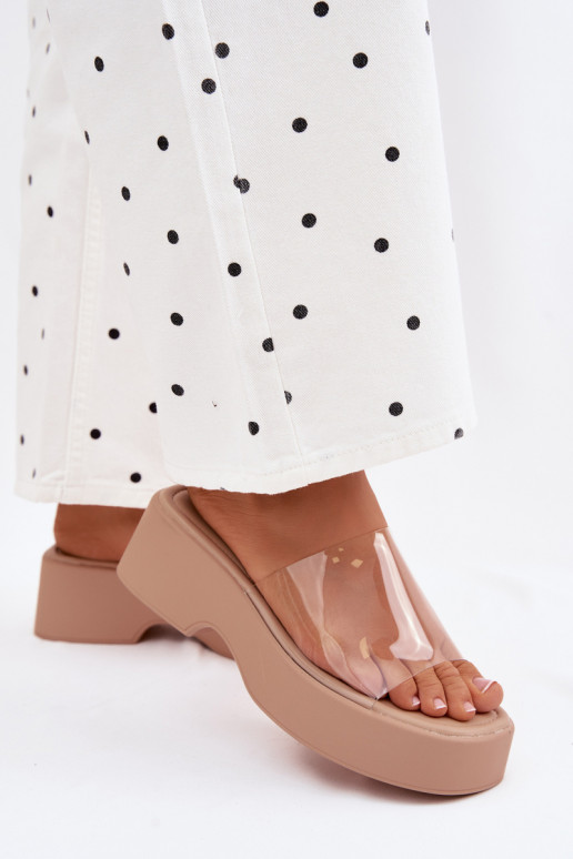 sieviešu čības ar platformuTransparentnym Svītrasem smilšu krāsas Selestia