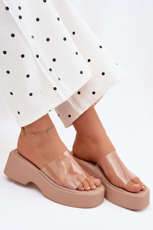 sieviešu čības ar platformuTransparentnym Svītrasem smilšu krāsas Selestia