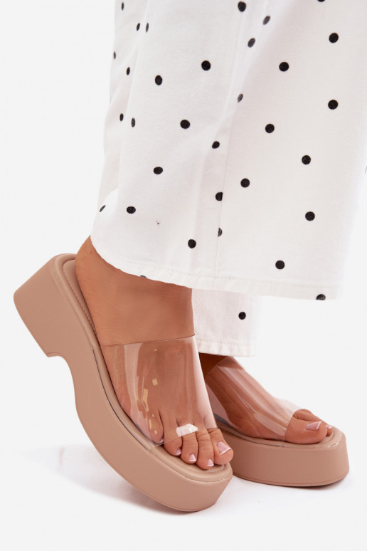 sieviešu čības ar platformuTransparentnym Svītrasem smilšu krāsas Selestia