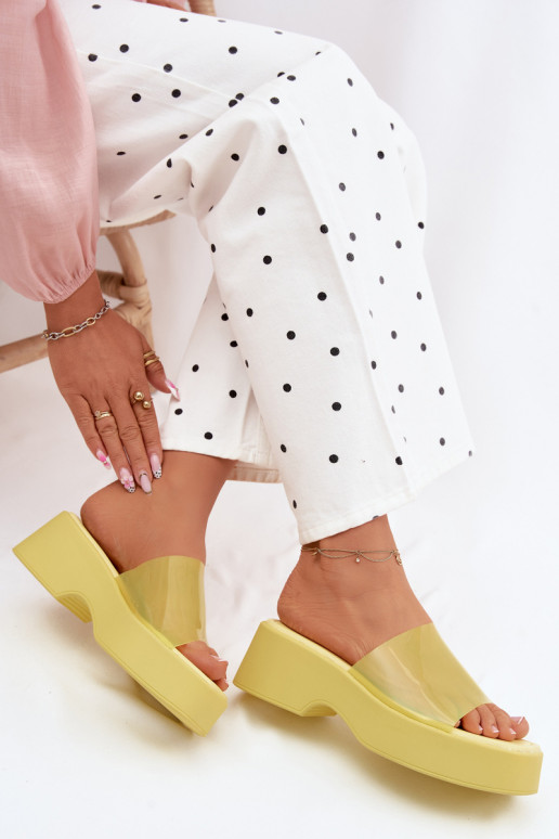 sieviešu čības ar platformuTransparentnym Svītrasem Dzelteni Selestia