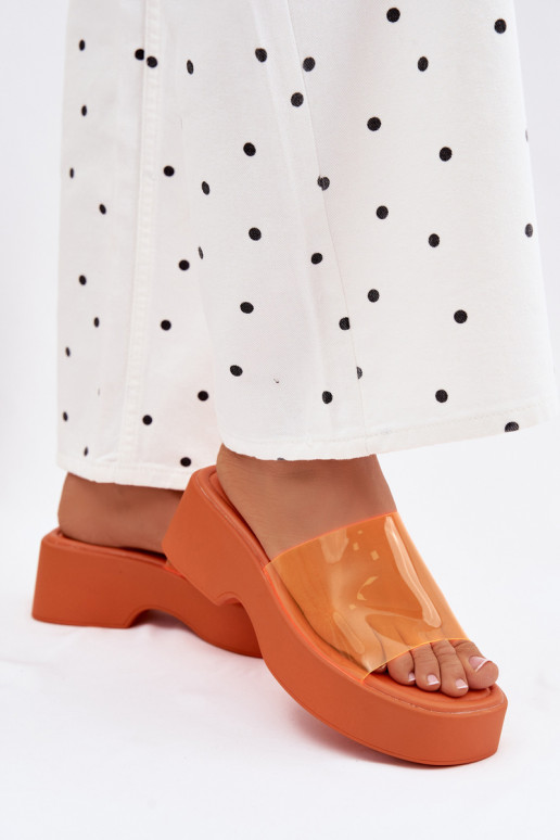 sieviešu čības ar platformuTransparentnym Svītrasem oranžas krāsas Selestia