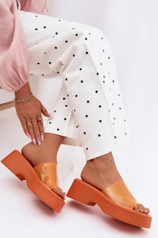 sieviešu čības ar platformuTransparentnym Svītrasem oranžas krāsas Selestia