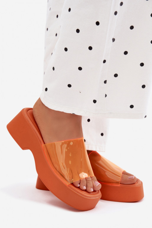 sieviešu čības ar platformuTransparentnym Svītrasem oranžas krāsas Selestia