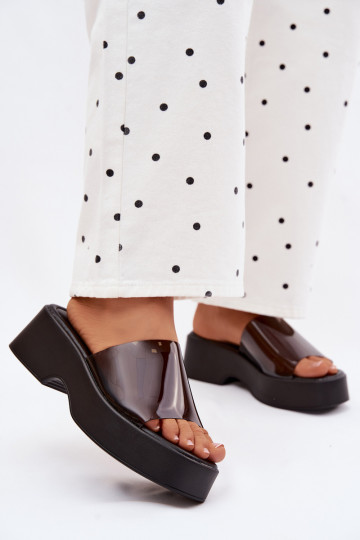 sieviešu čības ar platformuTransparentnym Svītrasem melnas krāsas Selestia 2