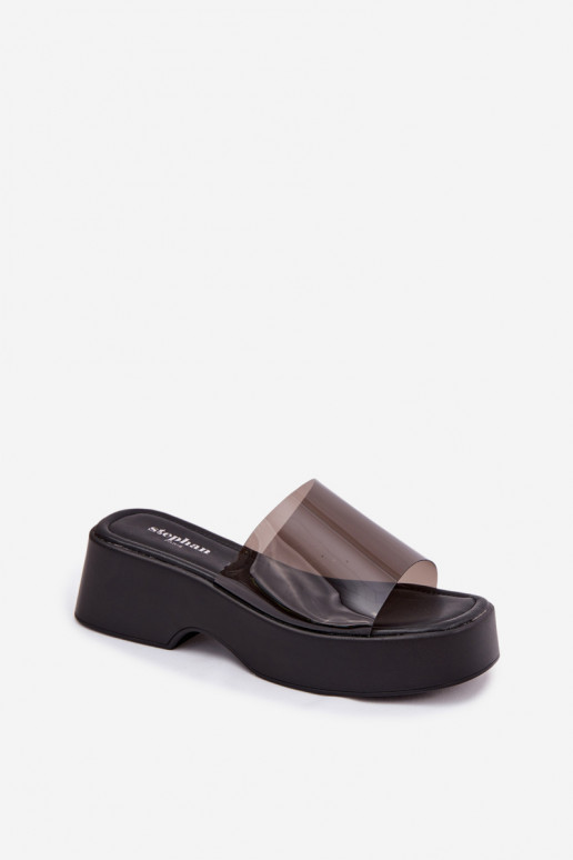 sieviešu čības ar platformuTransparentnym Svītrasem melnas krāsas Selestia