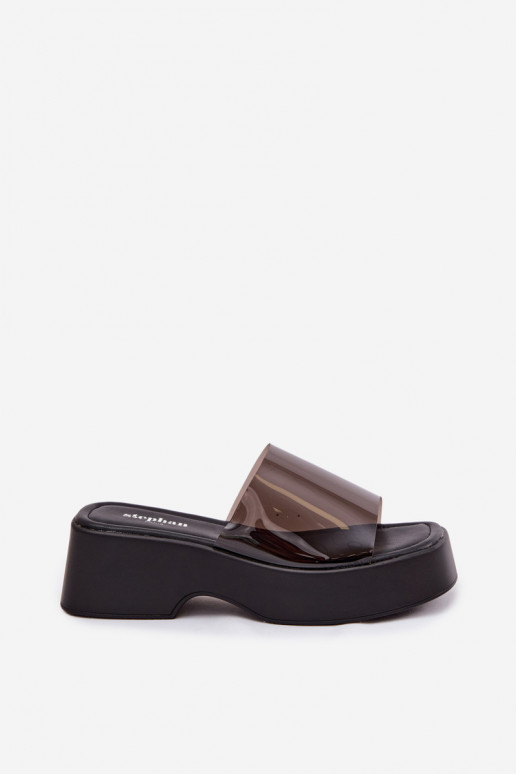 sieviešu čības ar platformuTransparentnym Svītrasem melnas krāsas Selestia