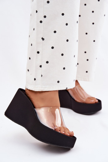 sieviešu čības ar platformuTransparentnym Svītrasem melnas krāsas Zolretia