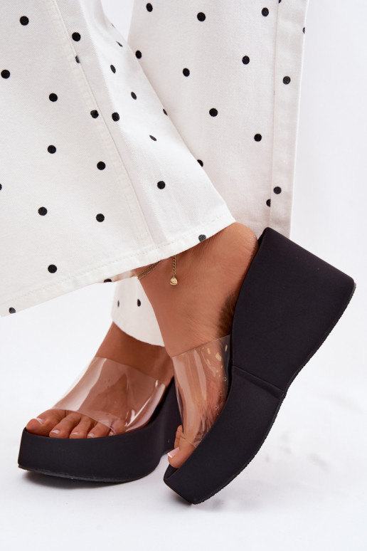 sieviešu čības ar platformuTransparentnym Svītrasem melnas krāsas Zolretia