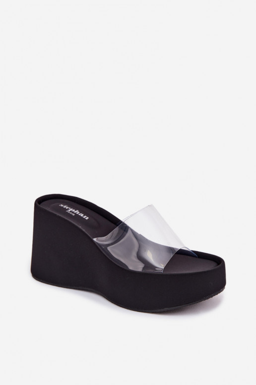 sieviešu čības ar platformuTransparentnym Svītrasem melnas krāsas Zolretia