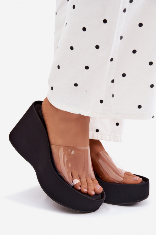 sieviešu čības ar platformuTransparentnym Svītrasem melnas krāsas Zolretia