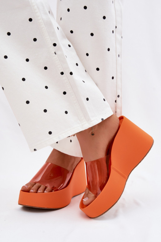 sieviešu čības ar platformuTransparentnym Svītrasem oranžas krāsas Zolretia