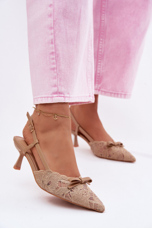 Mežģīņu basenes Sieviešu Ieslēgts obcasie ar bantītēm smilšu krāsas Tā irribelle