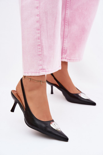 Sieviešu basenes ar papēdi Ar greznu Detalem melnas krāsas Isadora 2