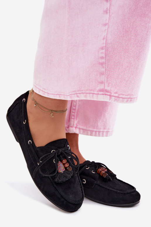 sieviešu mokasīniar bārkstīmm I Koraļļiikami melnas krāsas Teresa
