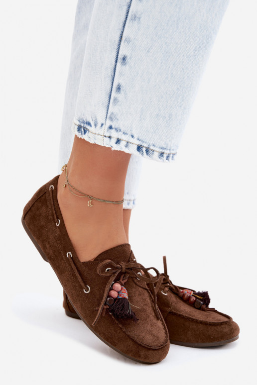 sieviešu mokasīniar bārkstīmm I Koraļļiikami brūnas krāsas Teresa