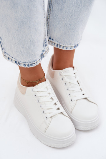 Sneakers modeļa apavi Sieviešu ar platformuImitacji Skóry Baltas-smilšu krāsas Calinae