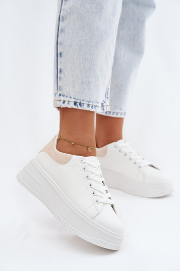 Sneakers modeļa apavi Sieviešu ar platformuImitacji Skóry Baltas-smilšu krāsas Calinae 2