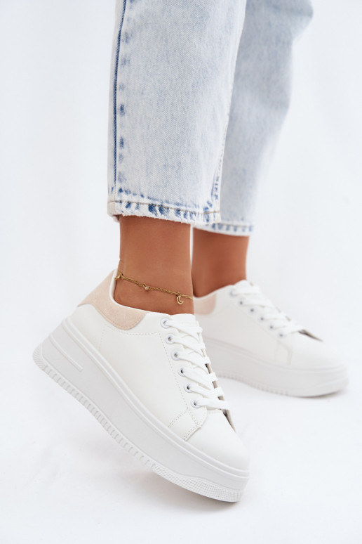 Sneakers modeļa apavi Sieviešu ar platformuImitacji Skóry Baltas-smilšu krāsas Calinae