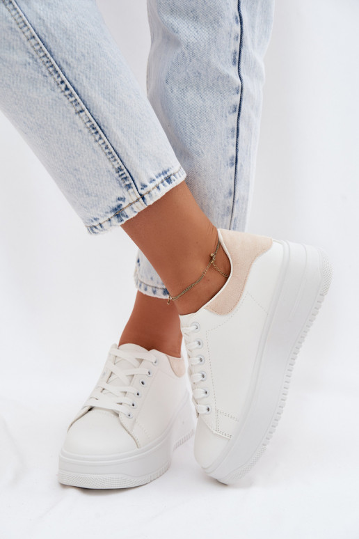 Sneakers modeļa apavi Sieviešu ar platformuImitacji Skóry Baltas-smilšu krāsas Calinae
