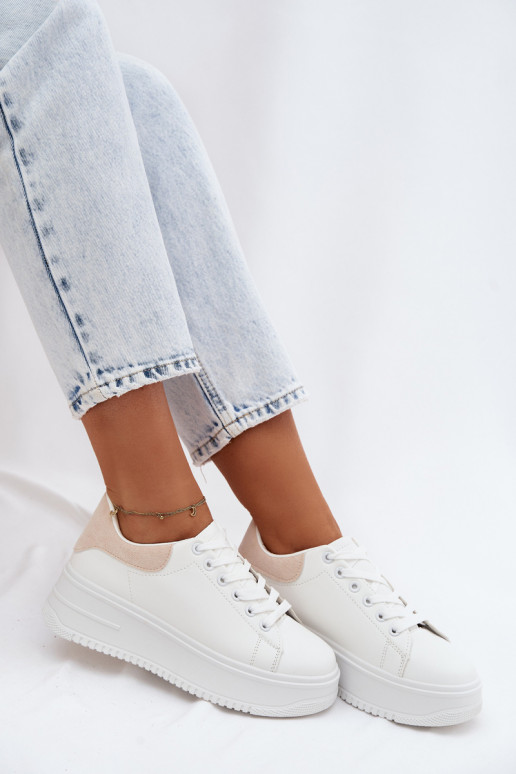 Sneakers modeļa apavi Sieviešu ar platformuImitacji Skóry Baltas-smilšu krāsas Calinae