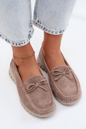 sieviešu mokasīniIeslēgtsturalnego zamšādasu ar bantītēm Vinceza 95401 smilšu krāsas