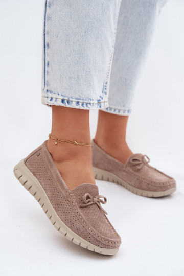 sieviešu mokasīniIeslēgtsturalnego zamšādasu ar bantītēm Vinceza 95401 smilšu krāsas 2