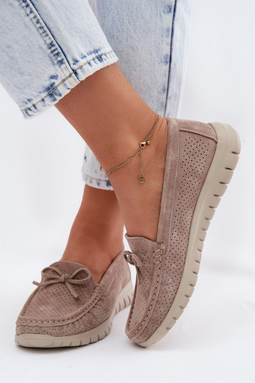 sieviešu mokasīniIeslēgtsturalnego zamšādasu ar bantītēm Vinceza 95401 smilšu krāsas