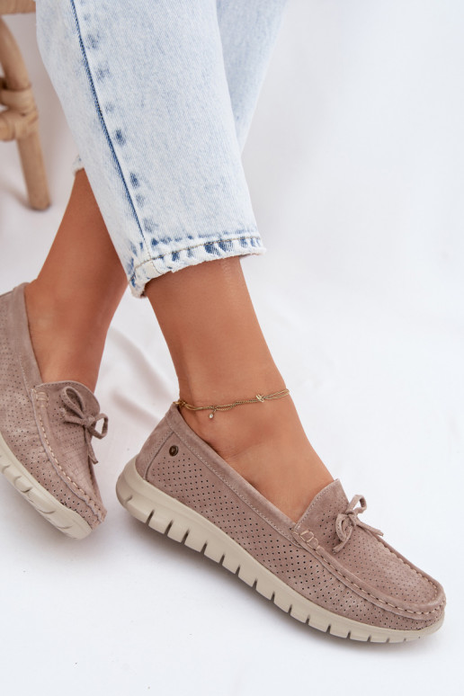 sieviešu mokasīniIeslēgtsturalnego zamšādasu ar bantītēm Vinceza 95401 smilšu krāsas