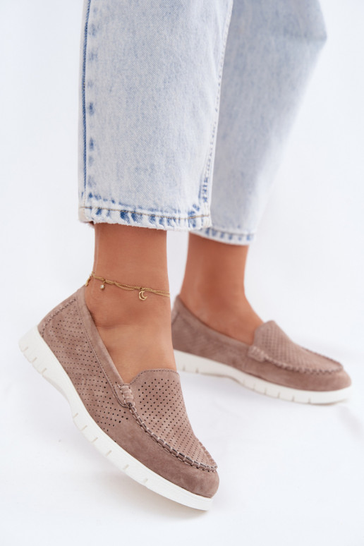 sieviešu mokasīniIeslēgtsturalnego zamšādasu Vinceza 95360 smilšu krāsas