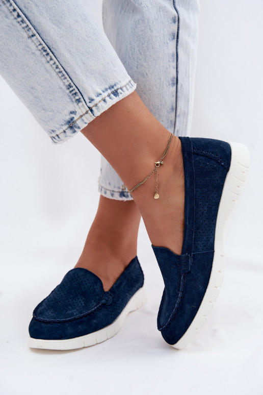 sieviešu mokasīniIeslēgtsturalnego zamšādasu Vinceza 95360 tumši zilas krāsas