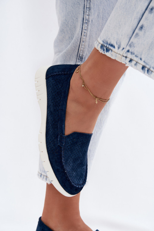 sieviešu mokasīniIeslēgtsturalnego zamšādasu Vinceza 95360 tumši zilas krāsas