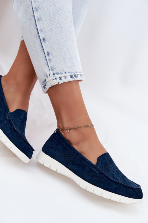 sieviešu mokasīniIeslēgtsturalnego zamšādasu Vinceza 95360 tumši zilas krāsas