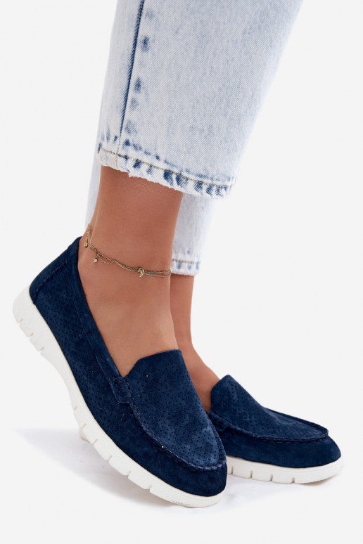 sieviešu mokasīniIeslēgtsturalnego zamšādasu Vinceza 95360 tumši zilas krāsas