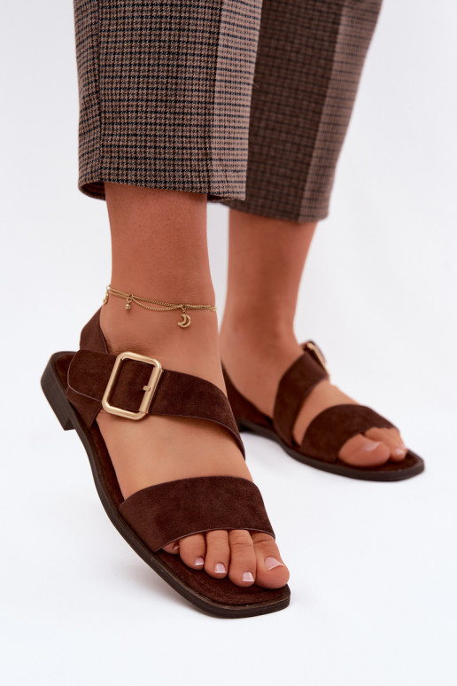 Sieviešu basenes ar platiem papēžiem Ar zelta sprādzi CzekoladoIne Verissea