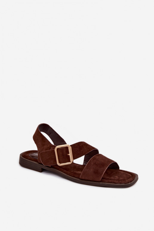 Sieviešu basenes ar platiem papēžiem Ar zelta sprādzi CzekoladoIne Verissea