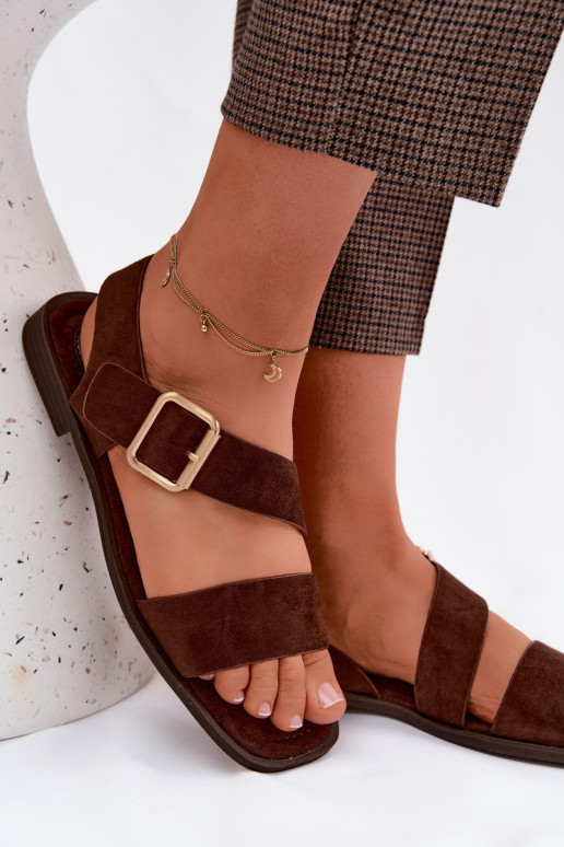 Sieviešu basenes ar platiem papēžiem Ar zelta sprādzi CzekoladoIne Verissea