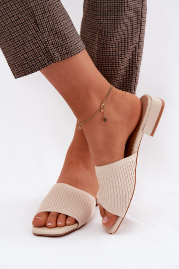 Auduma sieviešu čības ar platiem papēžiem Ziloņkaula krāsas Belissea 2