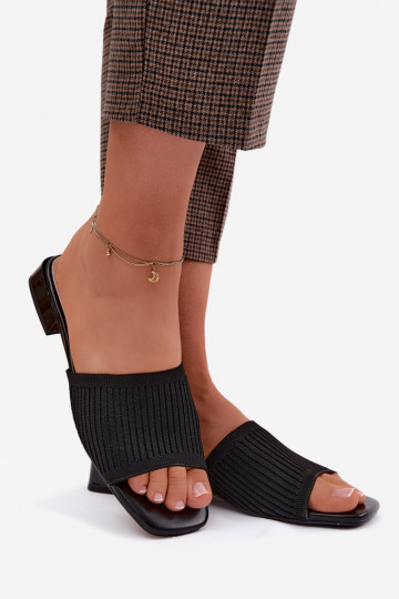 Auduma sieviešu čības ar platiem papēžiem melnas krāsas Belissea