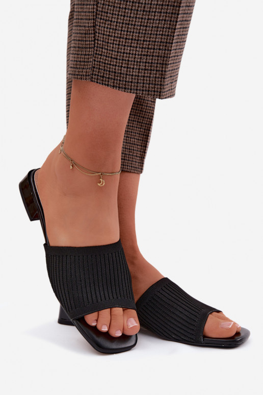 Auduma sieviešu čības ar platiem papēžiem melnas krāsas Belissea